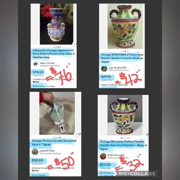 Antique Japanese Moriyama Hand Painted Vase - Double Handles - Picture 10 of 10